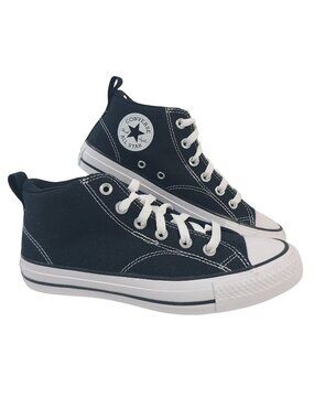 NEW Converse All Star Mid-Top Black Canvas Sneakers Kids White Laces Unisex Sz